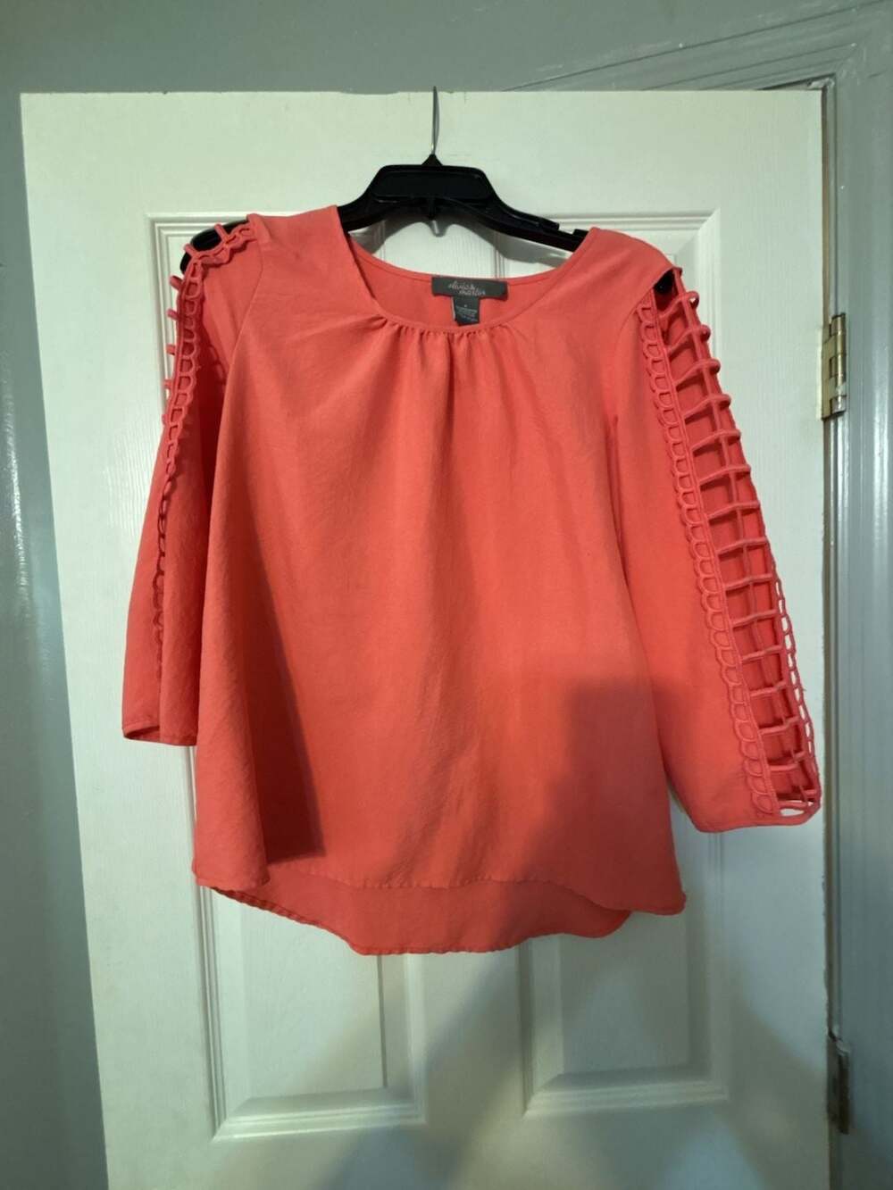 Olivia & Martin Coral Lattice Sleeve Blouse Size S